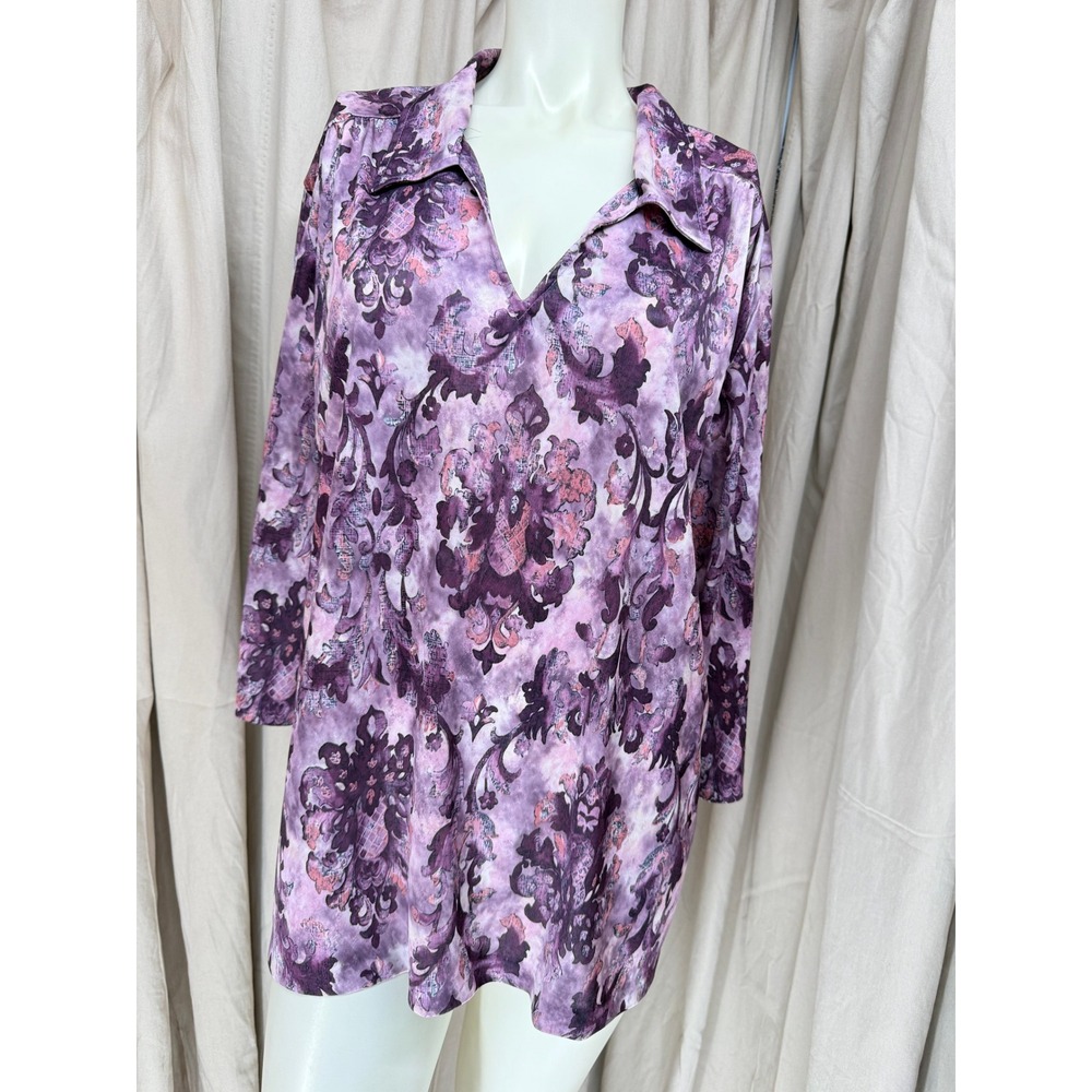 Sara Morgan Purple Abstract Floral Three Quarter Sleeve Blouse 3X